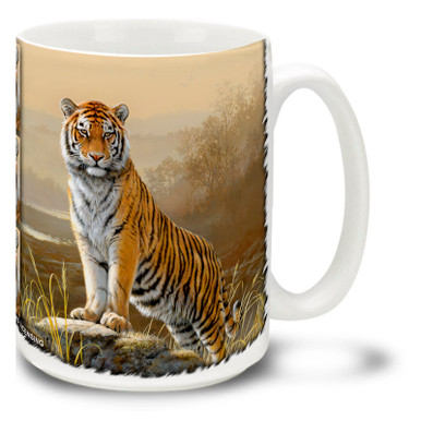 Tigers generally hunt alone, and are fierce and overpowering predators. Go in for the kill with this vivid and colorful Tiger Mug! 15oz On the Hunt Majestic Tiger coffee mug is durable, dishwasher and microwave safe.