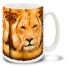 A male lion is easily recognized by it's flowing mane, and lions are easily one of the most recognized animal symbols in our culture. Lions are a popular symbol of royalty as well as bravery. Brave the wilds of everyday life with this stately and colorful Lion Mug! Handsome Lion coffee mug is dishwasher and microwave safe.