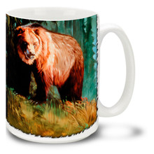 Primarily nocturnal, the powerful grizzly bear is also ofthen seen in morning and early evening hours. Catching a few morning sunbeams, this proud grizzly is best enjoyed from a respectful distance. Start your morning right with this Grizzly Morning Bear Mug. This 15oz Grizzly Bear coffee mug is durable, dishwasher and microwave safe.
