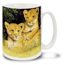 Lion cubs are playful and adorable! Play all day with a lion cub coffee mug. Cute Lion Cubs mug is dishwasher and microwave safe.