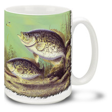 These White Crappies look hungry and ready to strike that jig! Fish up some coffee for your White Crappies Fishing Coffee Mug! This brightly decorated Fishing for Crappie Mug is dishwasher and microwave safe and celebrates fishing mug holds 15oz. of your favorite coffee.