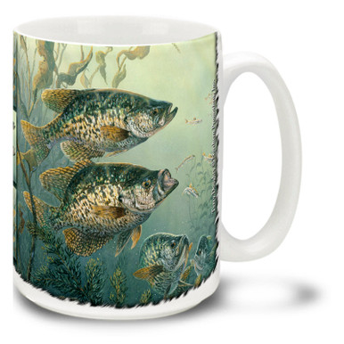 These Black Crappies are on the prowl and ready to strike that line! Reel in some coffee with your Black Crappies Fishing Coffee Mug! This brightly decorated Fishing for Black Crappie Mug is dishwasher and microwave safe and celebrates fishing mug holds 15oz. of your favorite coffee.