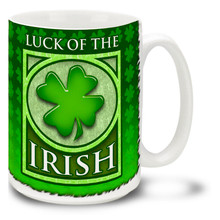 Start looking over a four-leaf clover with this lovely green Luck of the Irish Mug. Vivid green Luck of the Irish coffee mug is dishwasher and microwave safe and sure to be a favorite.