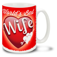 Show her she's the best with a World's Best Wife coffee mug! Vivid red colors and happy plump heart on this 15 oz World's Best Wife mug will make this dishwasher and microwave safe coffee cup a morning favorite!