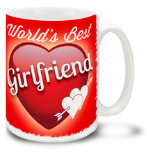 Show her she's the best with a World's Best Girlfriend coffee mug! Vivid red colors and happy plump heart on this 15 oz World's Best Girlfriend mug will make this dishwasher and microwave safe coffee cup a morning favorite!