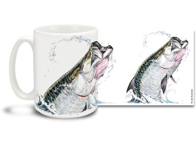 Get into the deep sea spirit with this fishing themed Tarpon mug! The Tarpon is a game fishing favorite and can put up a fight that lasts for hours! 15 oz Tarpon fishing coffee mug is dishwasher and microwave safe. By world renowned salt and freshwater fishing artist Joe Suroviec.