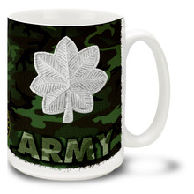 U.S. Army Officer Ranks mug - Choose Your Rank and either Woodland Camo or Digital Camo background.

This United States Army mug features your Officer rank insignia on either ACU Digital Camo or classic Woodland Camo. Cuppa's Army Officer Rank Mug is dishwasher and microwave safe and features the Army Emblem. Your U.S. Army Officer rank mug is sure to be a coffee break favorite!