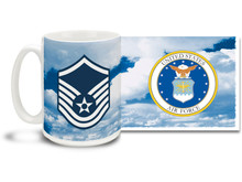 U.S.A.F. Enlisted Ranks mug - Choose Your Rank on a Daring Sky Background! This United States Air Force mug features your rank insignia on a vivid sky background. Cuppa's U.S.A.F. Rank Mug is dishwasher and microwave safe and features approved USAF Emblem. Your U.S. Air Force rank mug is sure to be a coffee break favorite!