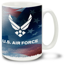 Show your pride in the United States Air Force with this Air Force approved emblem USAF Mug. 15oz Air Force Mug is dishwasher and microwave safe.