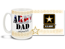 Show your pride in your United States Army Son or Daughter with this colorful Army Dad and Proud of It coffee mug. U.S. Army mug also makes a great gift for your proud father! 15 oz Army Dad Coffee Mug is dishwasher and microwave safe.