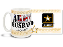 Show your pride in your United States Army Wife with this colorful Army Husband and Proud of It coffee mug. U.S. Army mug also makes a great gift for your proud groom! 15 oz Army Husband Coffee Mug is dishwasher and microwave safe.