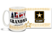 Show your pride in your United States Army Grandchild with this colorful Army Grandma and Proud of It coffee mug. U.S. Army mug also makes a great gift for your proud Grandmother! 15 oz Army Grandma Coffee Mug is dishwasher and microwave safe.
