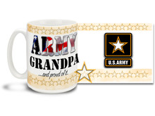 Show your pride in your United States Army Grandchild with this colorful Army Grandpa and Proud of It coffee mug. U.S. Army mug also makes a great gift for your proud Grandfather! 15 oz Army Grandpa Coffee Mug is dishwasher and microwave safe.