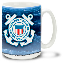 Show your pride in the United States Coast Guard with this Coast Guard mug with approved crest. 15oz Coast Guard coffee Mug is dishwasher and microwave safe.