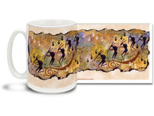 Kokopelli plays his flute to chase away the winter and bring us the spring! Enjoy a pleasant evening coffee with this colorful Kokopelli Moonlight coffee mug. Vivid, swirly colors on this Kokopelli Moonlight Coffee Mug is sure to make this dishwasher and microwave safe cup a favorite!