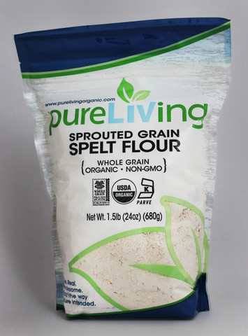 PureLiving Sprouted Spelt Flour (1.5lb) / Organic, Kosher, Non-GMO, Whole Grain, Raw