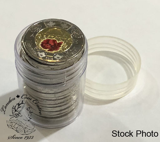 ~ BU from roll TOONIE CANADA 2018 ARMISTICE COLORED POPPY ~ 2 Dollar Coin