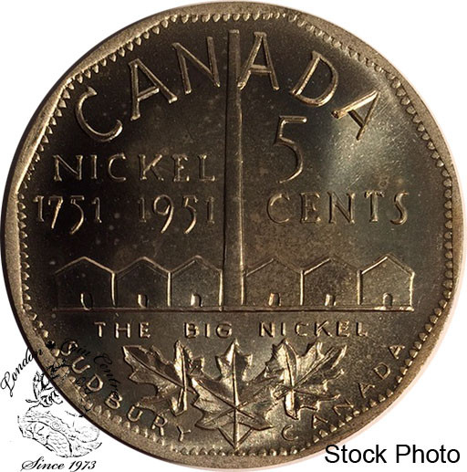 1951 CANADA COMMEMORATIVE REFINERY 5¢ NICKEL COIN