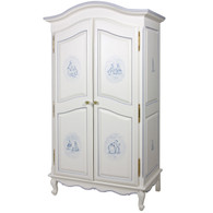 French Armoire
Finish: Antico White
Trim Out: Blue
Hand Painted Motif: Petite Moi in Blue
Knobs: Glass Knobs with Gold Base