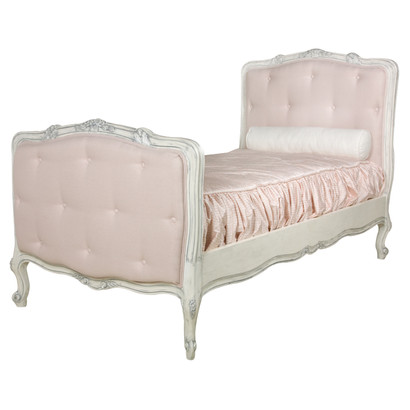 Bed Size: Twin
Finish: L'Argent Snow
Fabric: AFK Powder Pink
Option: Light Button Tufting Upholstery
