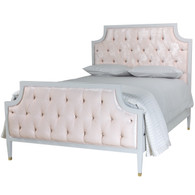 Bed Size: Full
Finish: Dior Gray
Fabric: AFK Empress Pink
Option: Crystal Tufting Upholstery
Toe Caps: Polished Brass