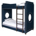 Bed Size: Twin Over Twin
Fabric: AFK Arizona Navy
Nail Heads: Polished Nickel
Ladder and Feet Finish: Walnut