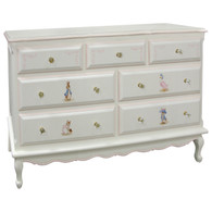 French Dresser
Finish: Antico White
Trim Out: Pink
Hand Painted Motif: Classic Enchanted Forest
Knobs: Glass Knobs with Gold Base