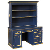 Evan Computer Desk and Hutch: Navy with Gold Gilding