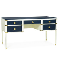 Gramercy Desk
Body Finish: Linen
Upgrade Second Color on Drawer and Top: Navy
Chest Straps: Polish Brass
Toe Caps: Polish Brass
Knobs: Standard Brass Knobs #6