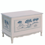 French Toy Chest
Finish: Antico White / Blue
Hand Painted Motif: Country Toile
