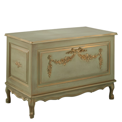 French Toy Chest
Finish: Versailles Green
Appliqued Moulding Option: AFK Standard Moulding