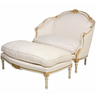 Camilla Loveseat and Ottoman
Finish: Versailles Blue / Gold Gilding
Fabric: C.O.M - Customer's own material