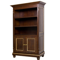 Evan Bookcase
Finish: Antique French Walnut
Trim Out: Gold Gilding
Door Option: Caning
Knobs: Wood Knobs in Antique French Walnut Finish