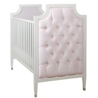 Gramercy Crib
Finish: Antico White
Fabric: AFK Brussels Pink
Tufting Option: Button Tufting
Toe Caps: Polished Nickel