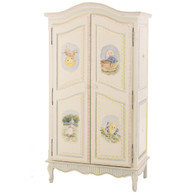French Armoire
Finish: Linen
Hand Painted Motif: Nursery Rhymes
Knobs: Wood