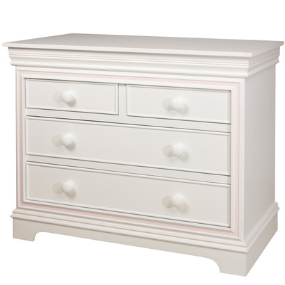 Main Finish: Snow White
Trim Out Finish: Hand Applied Pink
Knobs: Wood Knobs in Snow White Finish