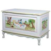 French Toy Chest
Finish: Antico White
Hand Painted Motif: Alice in Wonderland