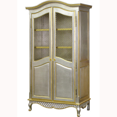 Grand Armoire
Finish: Silver Gilding
Trim Out: Gold Gilding
Door Option: Brass Wire Mesh
Knobs: Glass Knobs with Gold Base and Florets in Gold Gilding