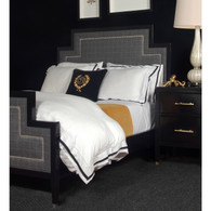 Bed Size: Queen
Finish: Black
Fabric: AFK Carlisle
Nail Heads: Polished Nickel
Toe Caps: Polished Nickel