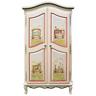 French Armoire
Finish: Antico White
Hand Painted Motif: Circus
Knobs: Wood