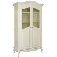 Grand Armoire
Finish: Antico White
Door Option: Brass Wire Mesh
Knobs: Glass Knobs with Gold Base