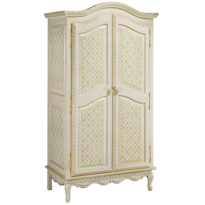 French Armoire
Finish: Antico White on Gray Crackle
Hand Painted Motif: Serendipity
Knobs: Wood