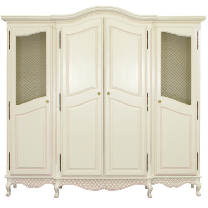 Breakfront
Finish: Linen
Trim Out: Pink
Door Option: Brass Wire Mesh
Standard Knobs: Glass Knobs with Gold Base