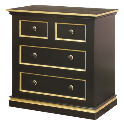 Cody Chest
Finish: Black
Trim Out: Gold Gilding
Knobs: Wood Knobs