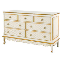 French Dresser
Finish: Antico White / Gold
Hand Painted Motif: Elysee
Knobs: Glass Knobs with Gold Base