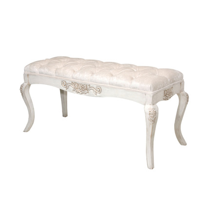 French Bench
Finish: Versailles Creme
Fabric: AFK Opulence Creme
Tufting Option: Button Tufting