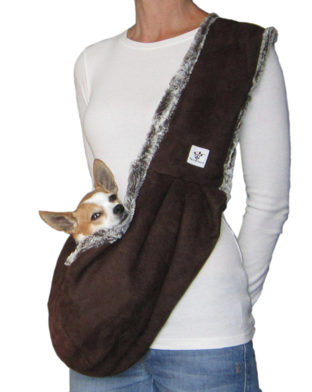 Luxury Dog SlingChocolate lined with Chocolate Swirl Faux Fur Made