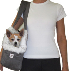Dog Carrier - Gray with White Fluff