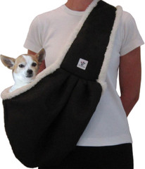 Dog Sling - Black Microsuede with Sherpa