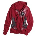 Red graphic hoodie with black design